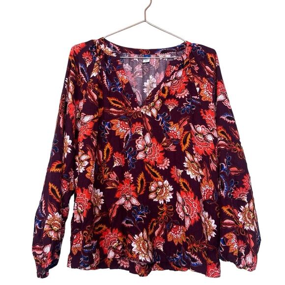 Old Navy Tops - Old navy Burgundy floral cottage blouse size medium